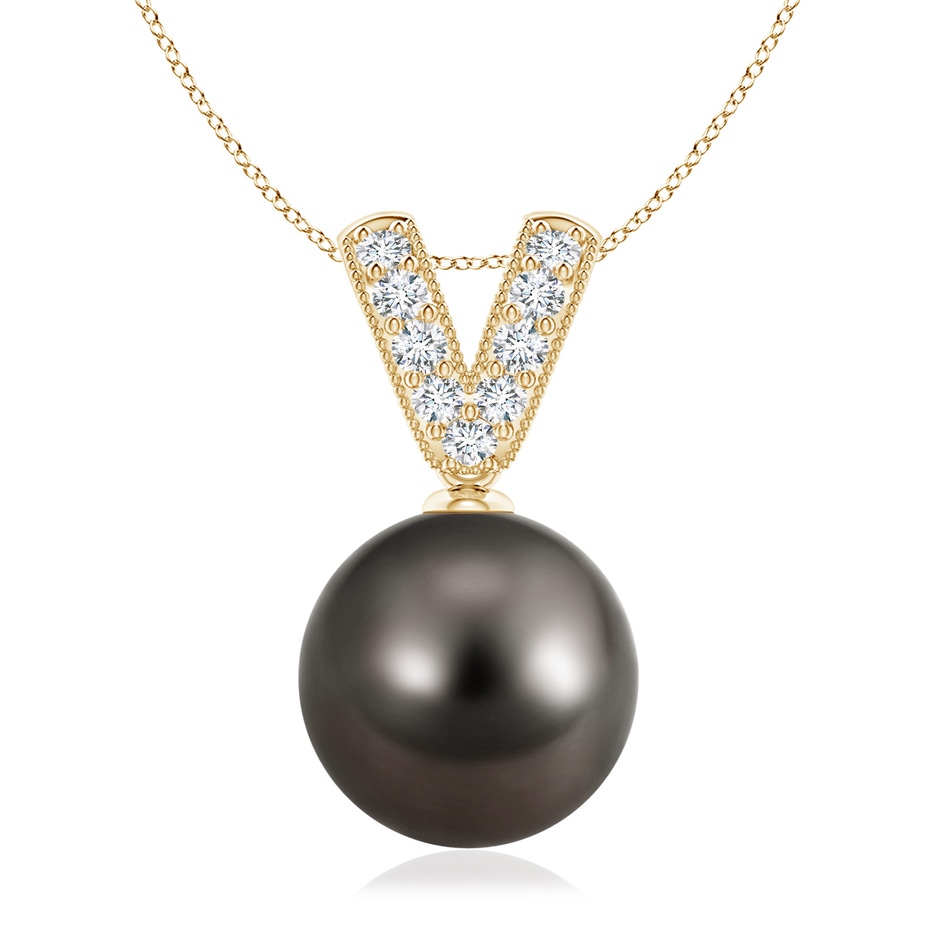 10mm AAA Tahitian Pearl & Diamond V-Bale Pendant in Yellow Gold 