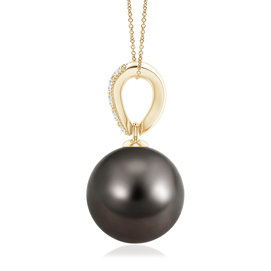 10mm AAA Tahitian Pearl & Diamond V-Bale Pendant in Yellow Gold side 1