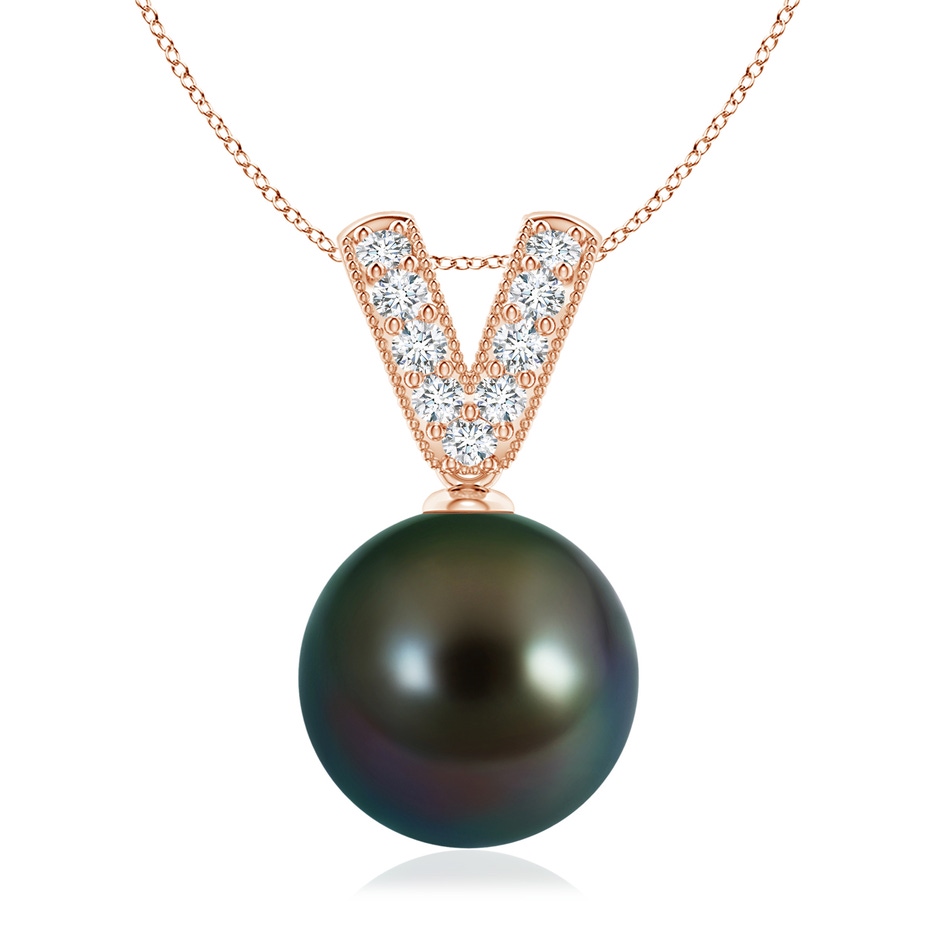 10mm AAAA Tahitian Pearl & Diamond V-Bale Pendant in Rose Gold 