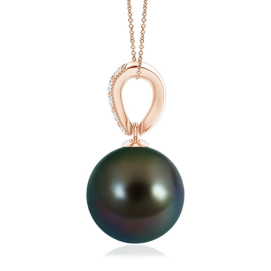 10mm AAAA Tahitian Pearl & Diamond V-Bale Pendant in Rose Gold side 1
