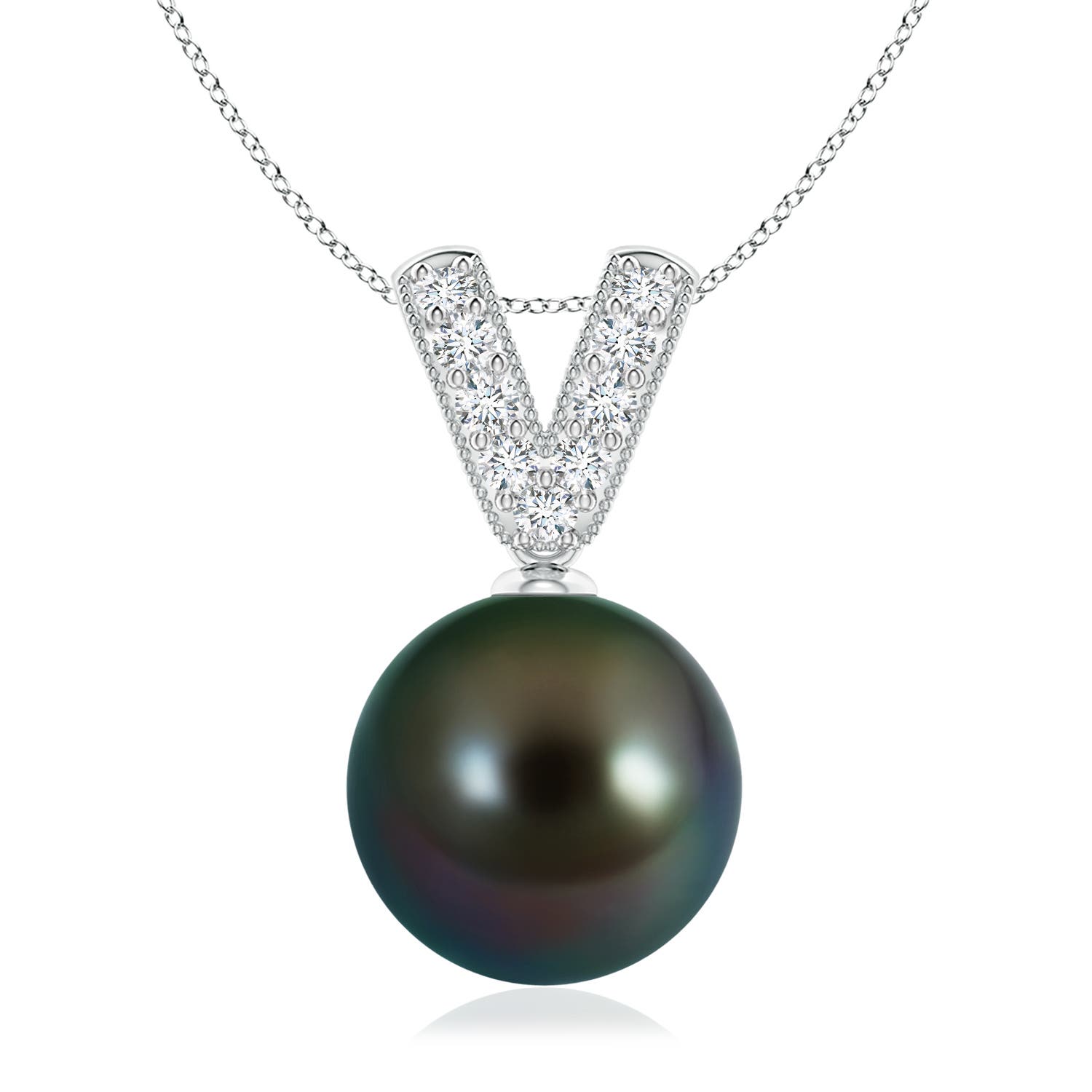 10mm AAAA Tahitian Pearl & Diamond V-Bale Pendant in White Gold