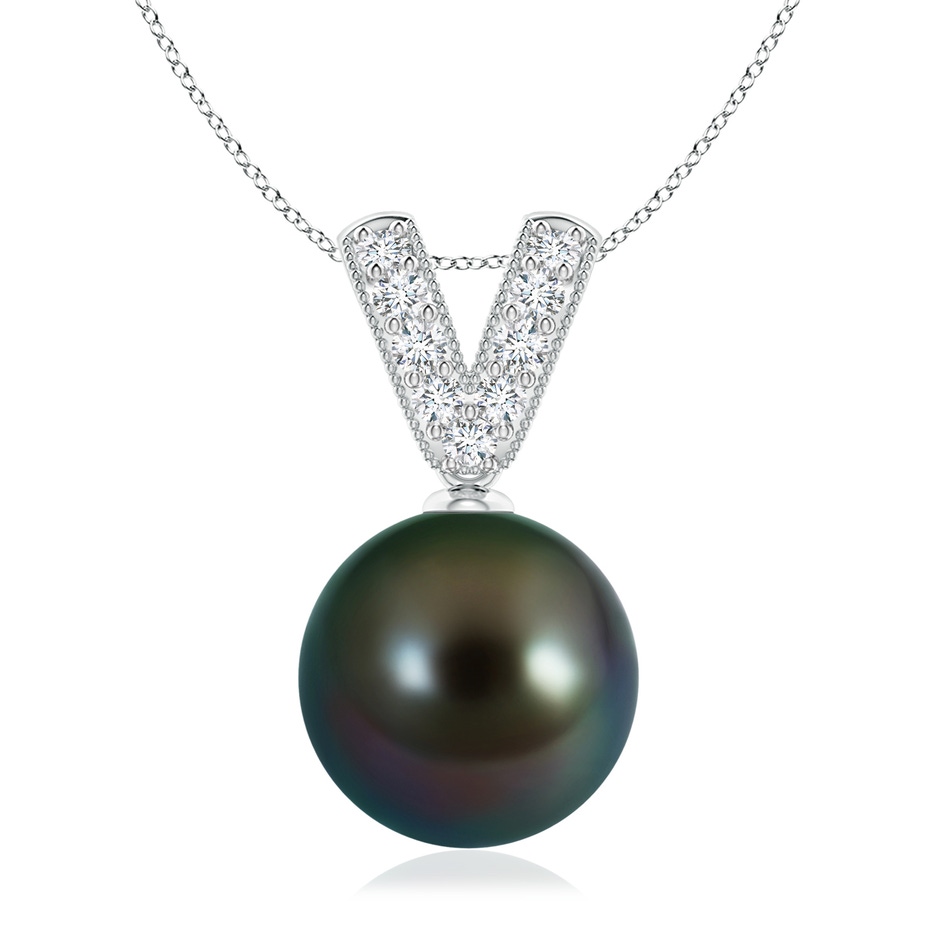 10mm AAAA Tahitian Pearl & Diamond V-Bale Pendant in White Gold 
