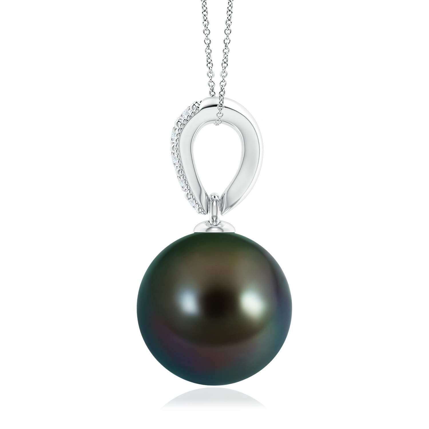 10mm AAAA Tahitian Pearl & Diamond V-Bale Pendant in White Gold