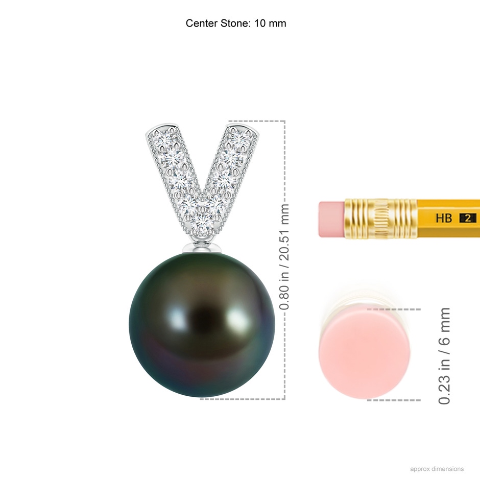 10mm AAAA Tahitian Pearl & Diamond V-Bale Pendant in White Gold ruler