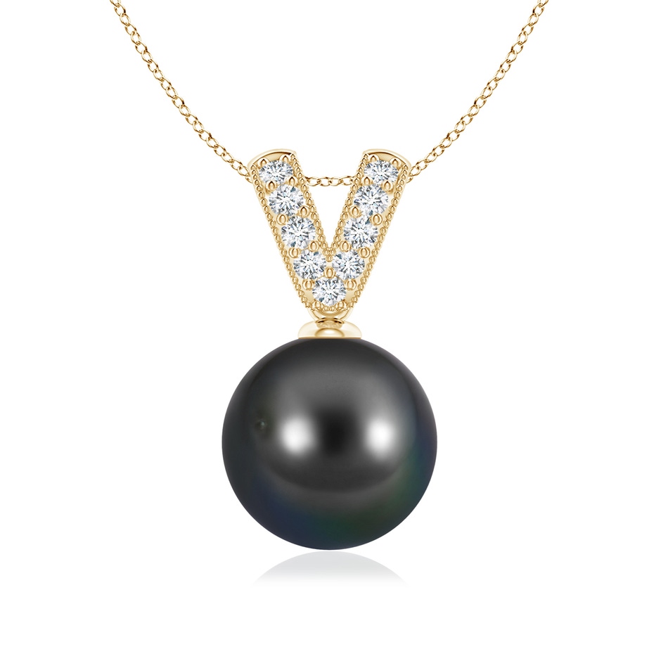 9mm AA Tahitian Pearl & Diamond V-Bale Pendant in Yellow Gold 