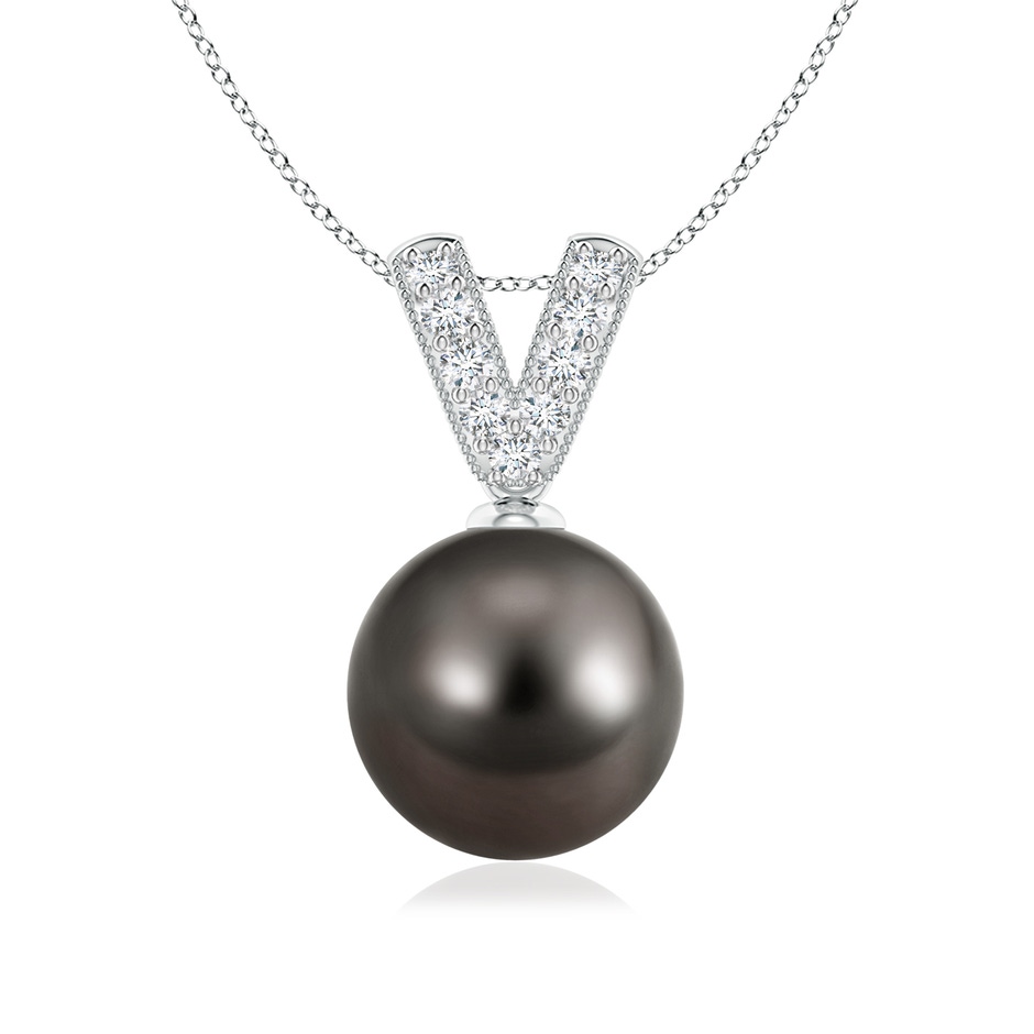 9mm AAA Tahitian Pearl & Diamond V-Bale Pendant in White Gold 