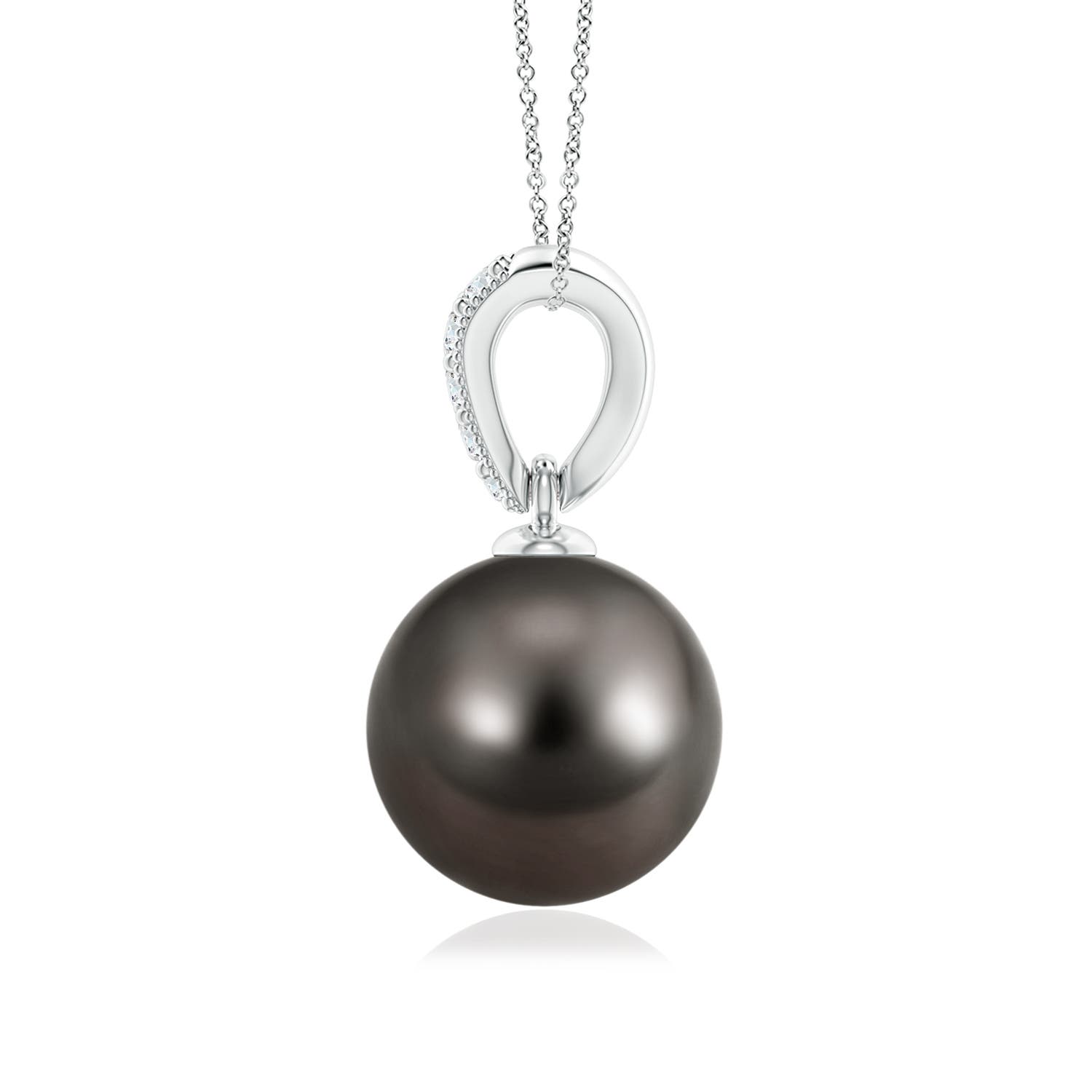 9mm AAA Tahitian Pearl & Diamond V-Bale Pendant in White Gold - side 1