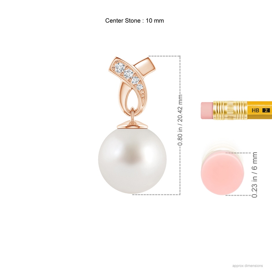 10mm AAA South Sea Pearl Pendant with Ribbon Bale in Rose Gold ruler