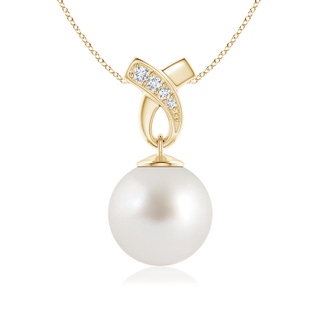 10mm AAA South Sea Pearl Pendant with Ribbon Bale in Yellow Gold