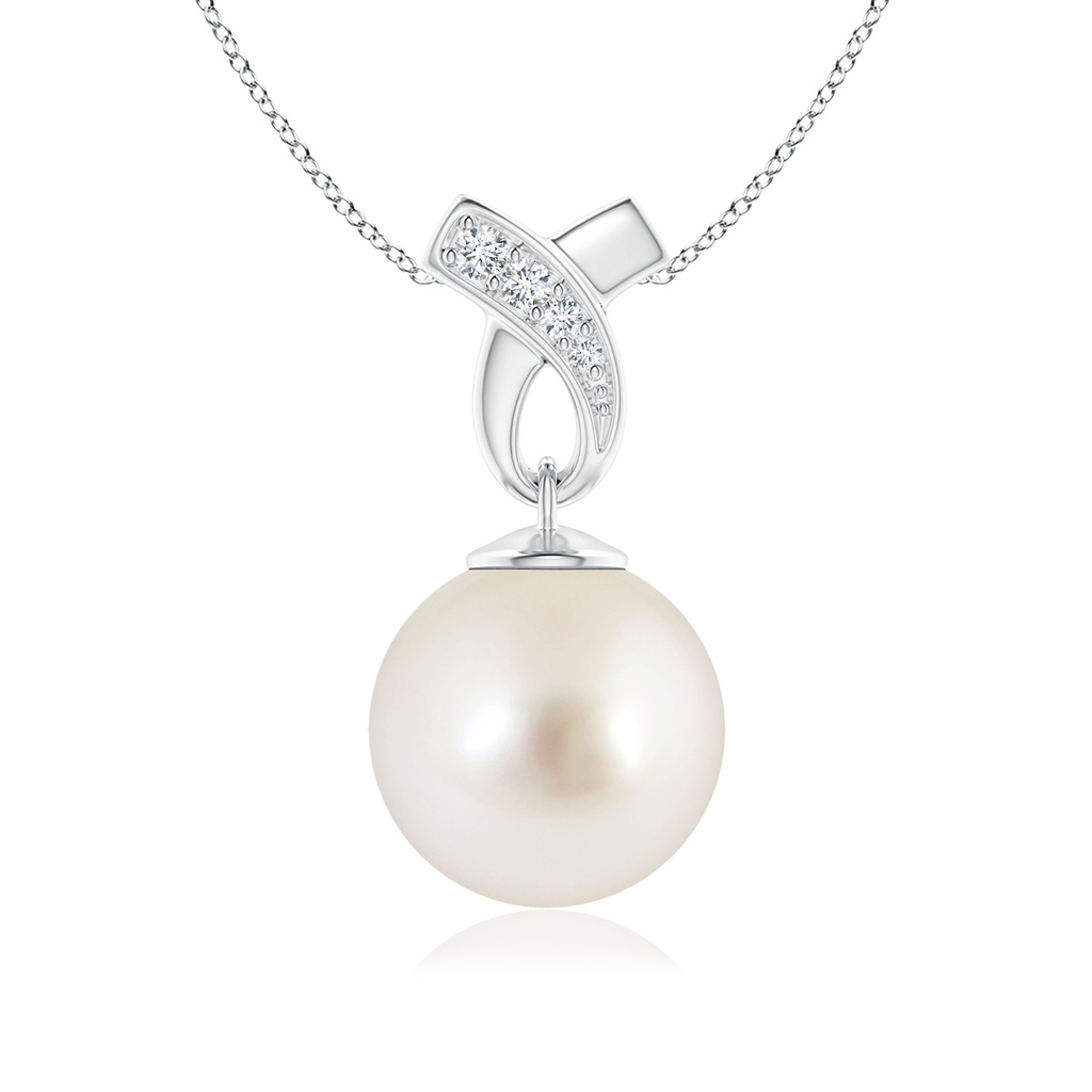10mm AAAA South Sea Pearl Pendant with Ribbon Bale in White Gold