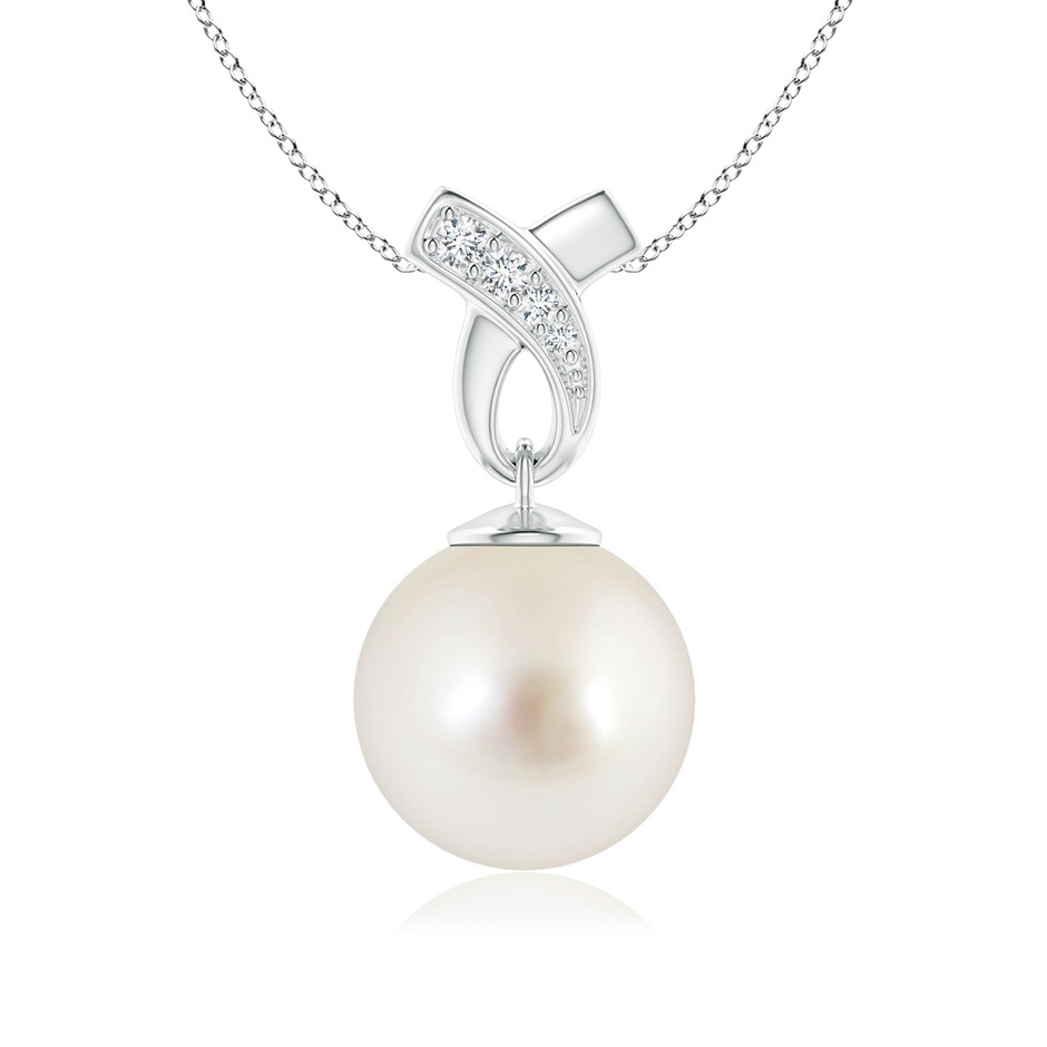 10mm AAAA South Sea Pearl Pendant with Ribbon Bale in White Gold 