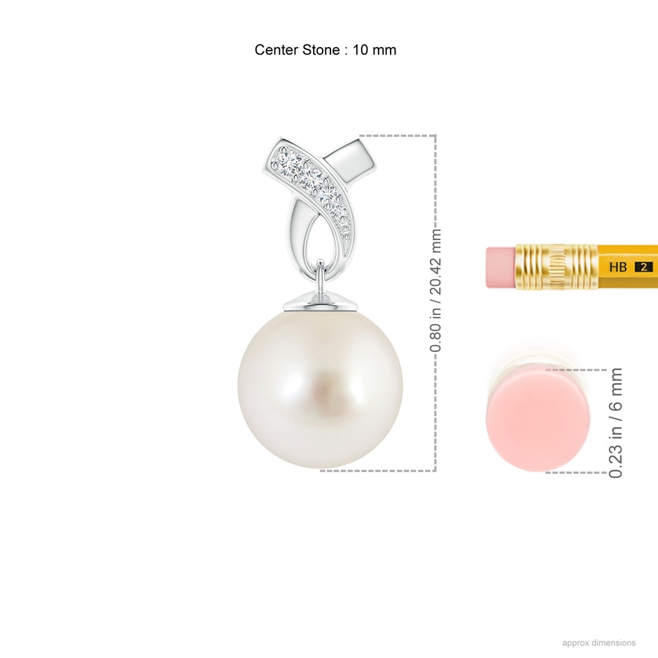 10mm AAAA South Sea Pearl Pendant with Ribbon Bale in White Gold ruler