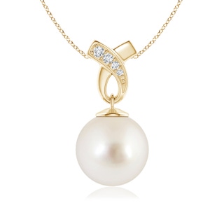 10mm AAAA South Sea Pearl Pendant with Ribbon Bale in Yellow Gold