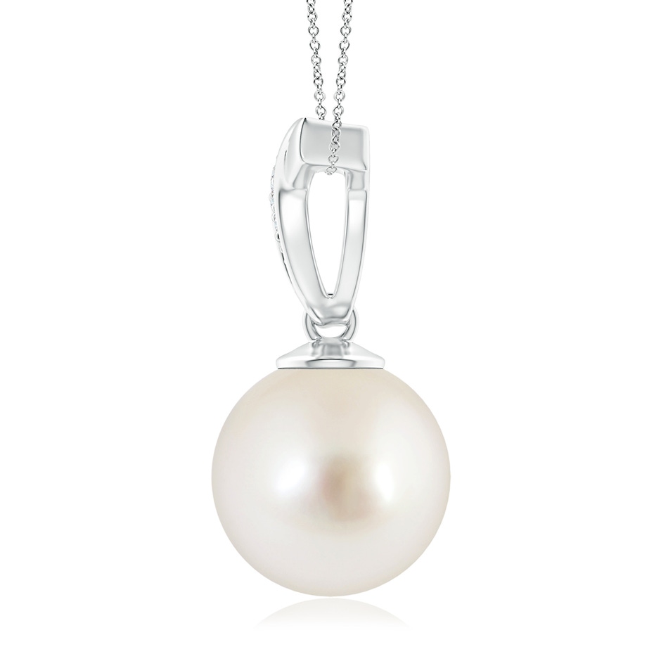 11mm AAAA South Sea Pearl Pendant with Ribbon Bale in White Gold side 1