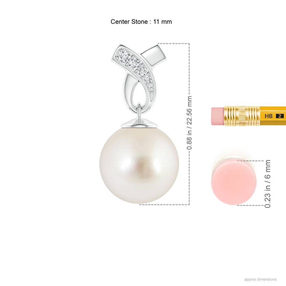 11mm AAAA South Sea Pearl Pendant with Ribbon Bale in White Gold ruler