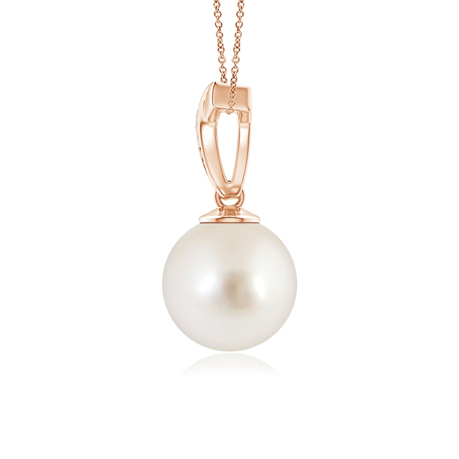 9mm AAAA South Sea Pearl Pendant with Ribbon Bale in Rose Gold side 1
