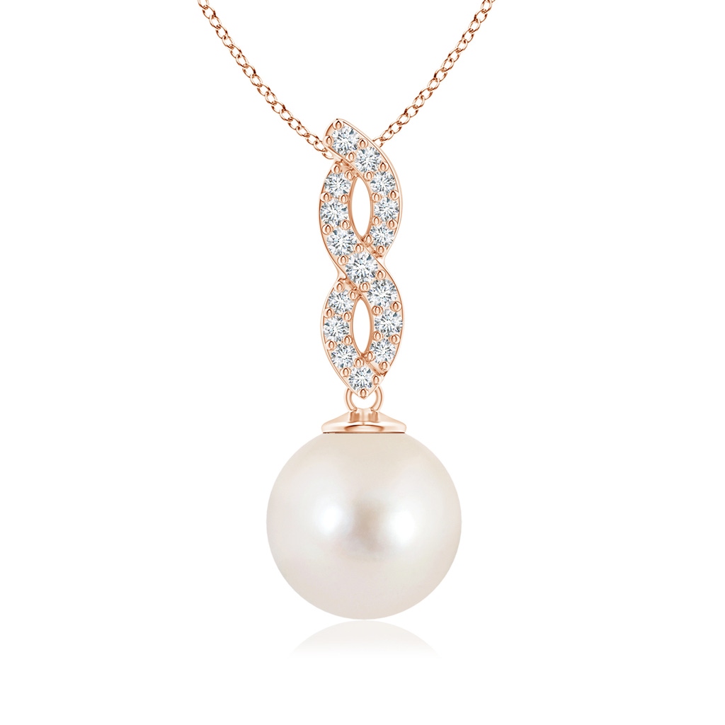 10mm AAAA Freshwater Pearl Diamond Infinity Pendant in Rose Gold