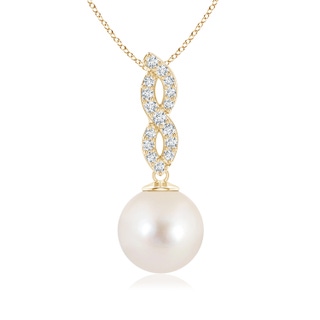 10mm AAAA Freshwater Pearl Diamond Infinity Pendant in Yellow Gold