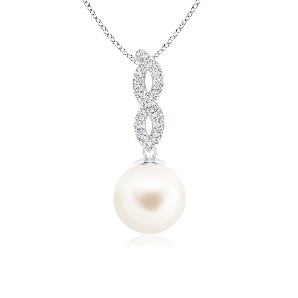 9mm AAA Freshwater Pearl Diamond Infinity Pendant in White Gold