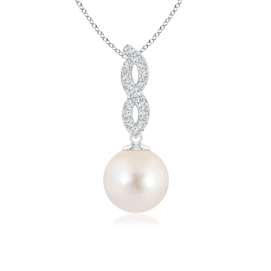 9mm AAAA Freshwater Pearl Diamond Infinity Pendant in White Gold