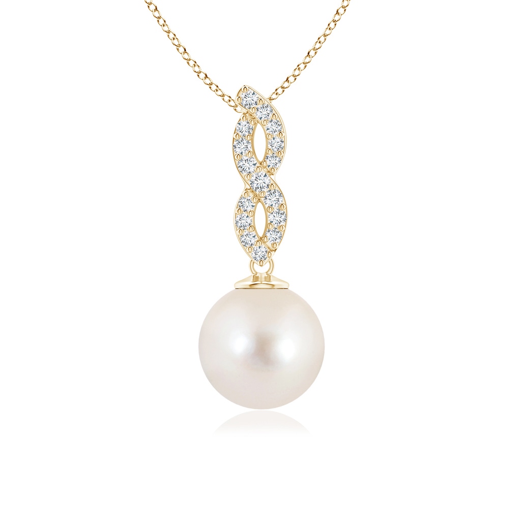 9mm AAAA Freshwater Pearl Diamond Infinity Pendant in Yellow Gold