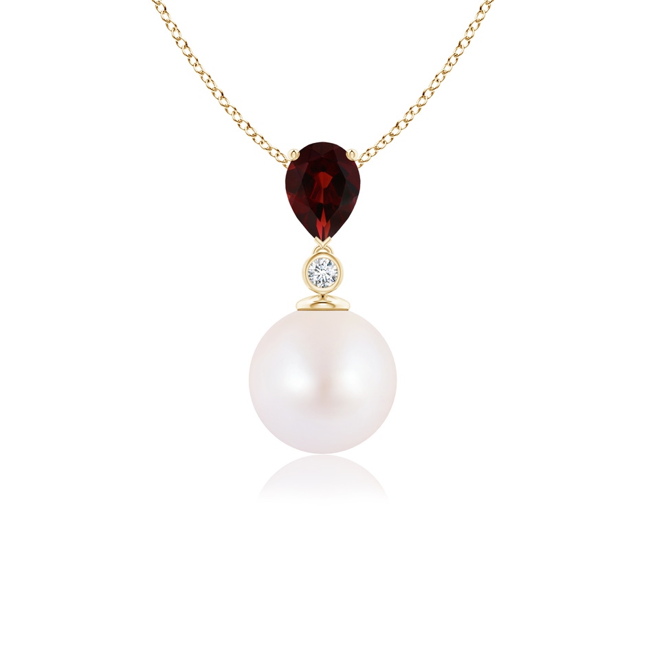 8mm AA Japanese Akoya Pearl & Pear Garnet Drop Pendant in 9K Yellow Gold 