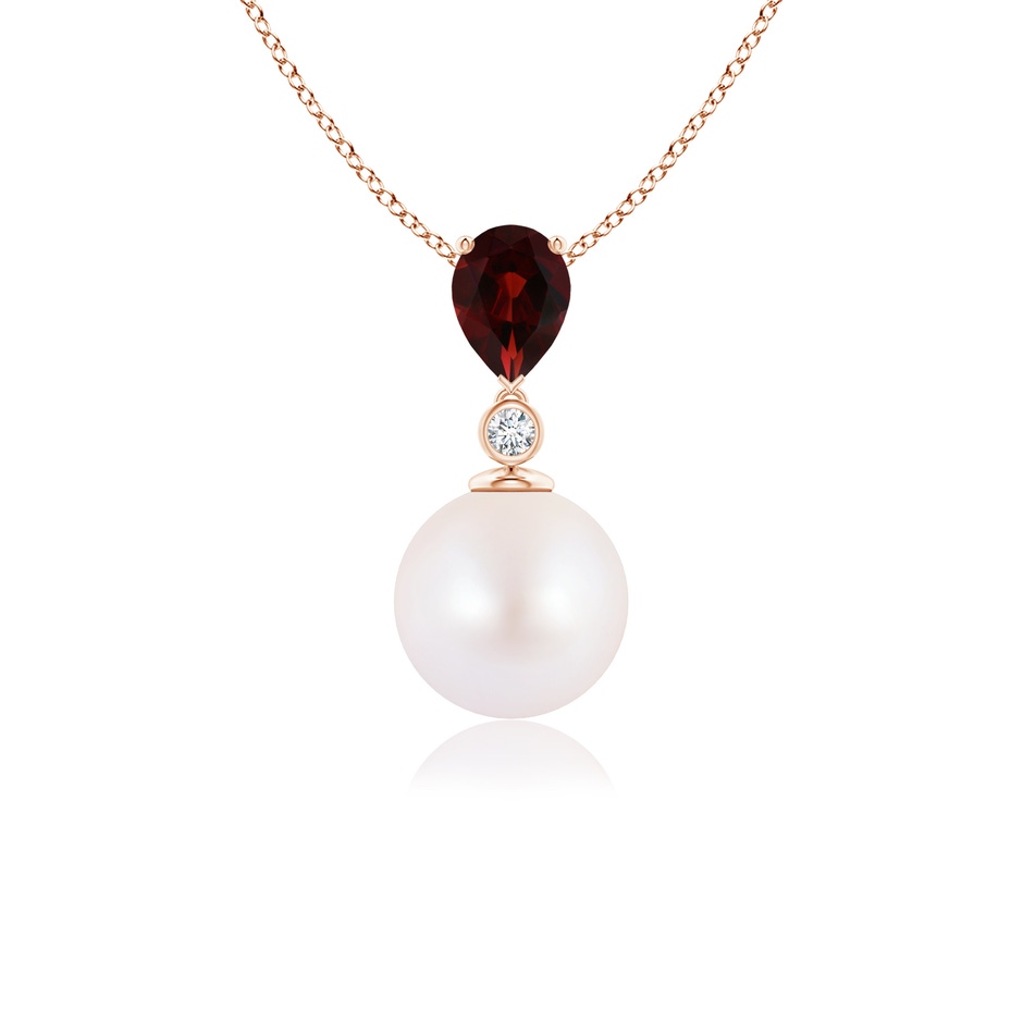 8mm AA Japanese Akoya Pearl & Pear Garnet Drop Pendant in Rose Gold 