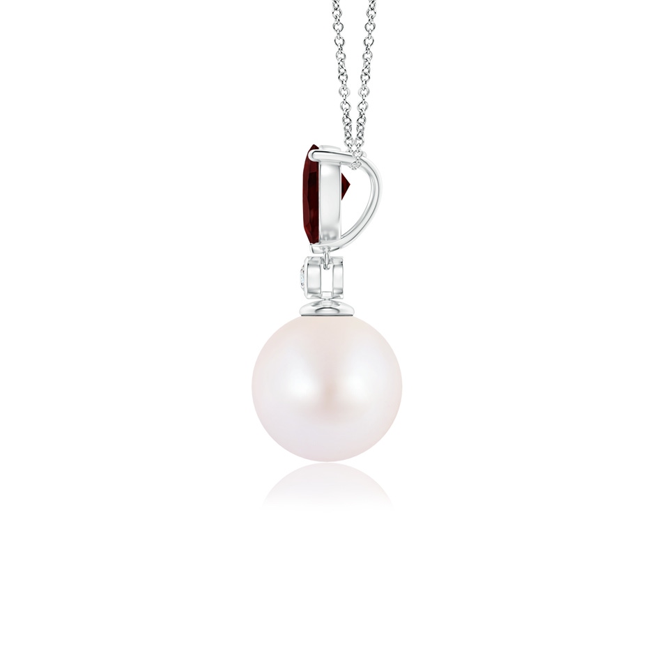 8mm AA Japanese Akoya Pearl & Pear Garnet Drop Pendant in White Gold side 1