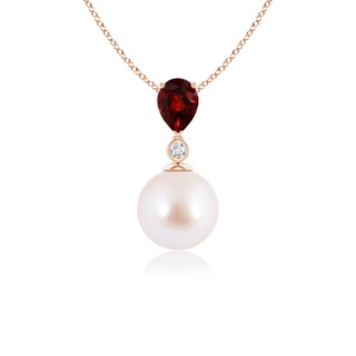 8mm AAA Japanese Akoya Pearl & Pear Garnet Drop Pendant in 10K Rose Gold