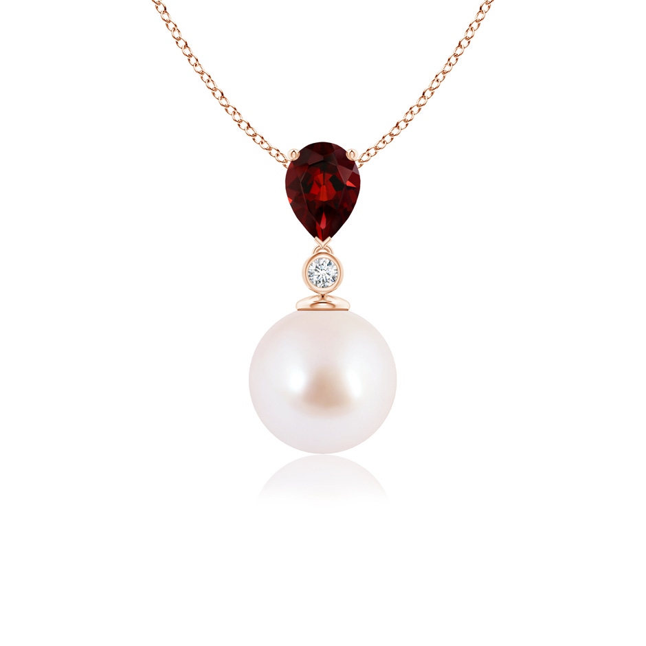 8mm AAA Japanese Akoya Pearl & Pear Garnet Drop Pendant in 10K Rose Gold 