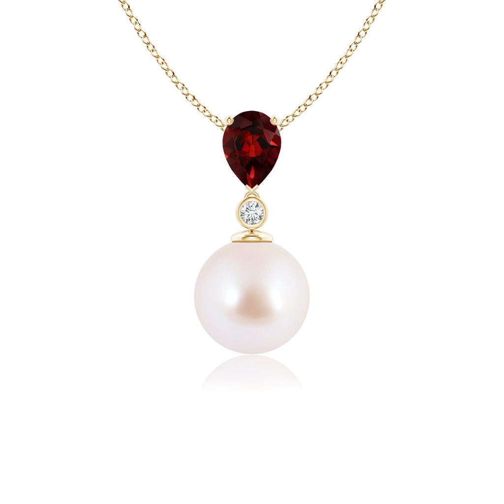 8mm AAA Japanese Akoya Pearl & Pear Garnet Drop Pendant in 10K Yellow Gold