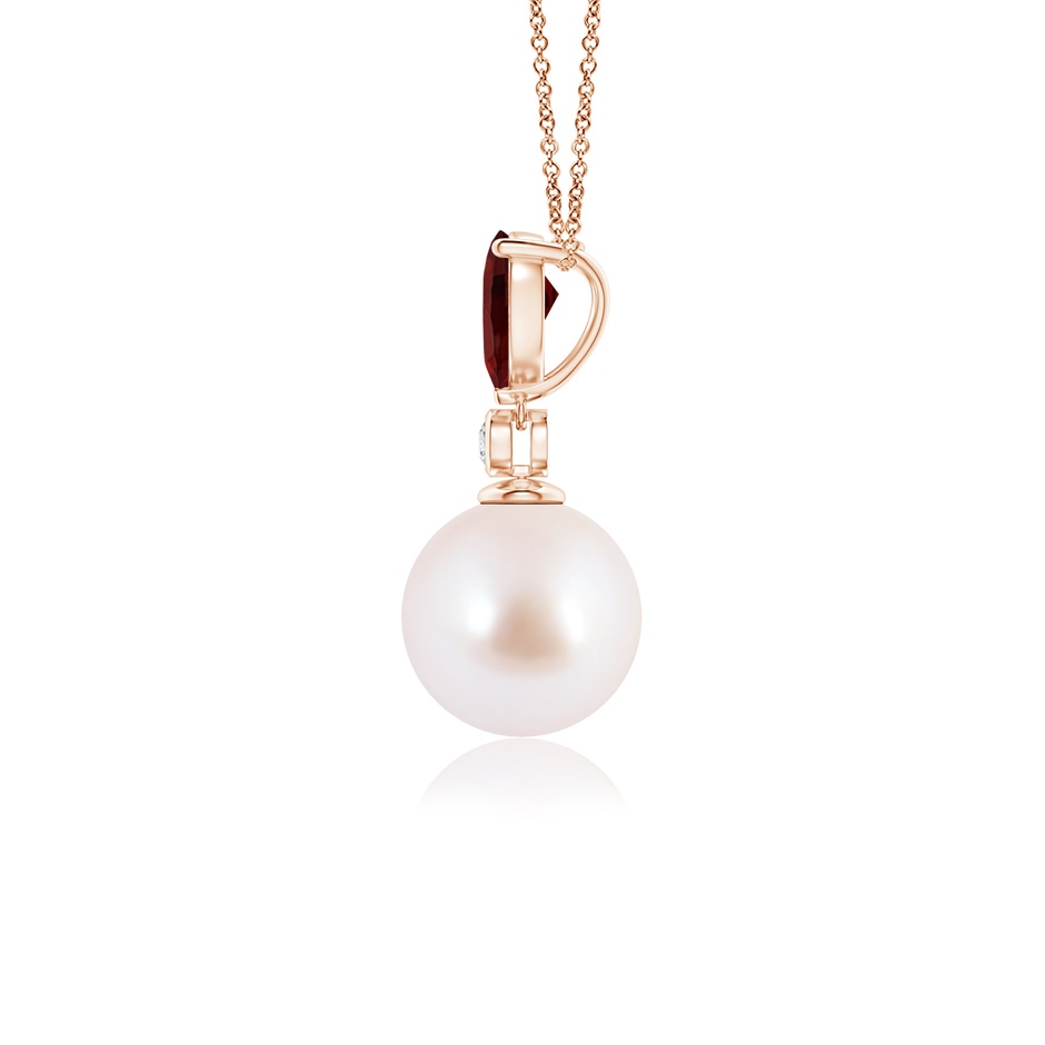 8mm AAA Japanese Akoya Pearl & Pear Garnet Drop Pendant in Rose Gold side 1