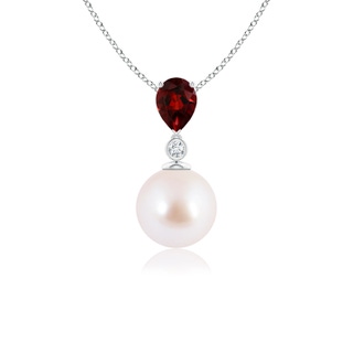 8mm AAA Japanese Akoya Pearl & Pear Garnet Drop Pendant in White Gold