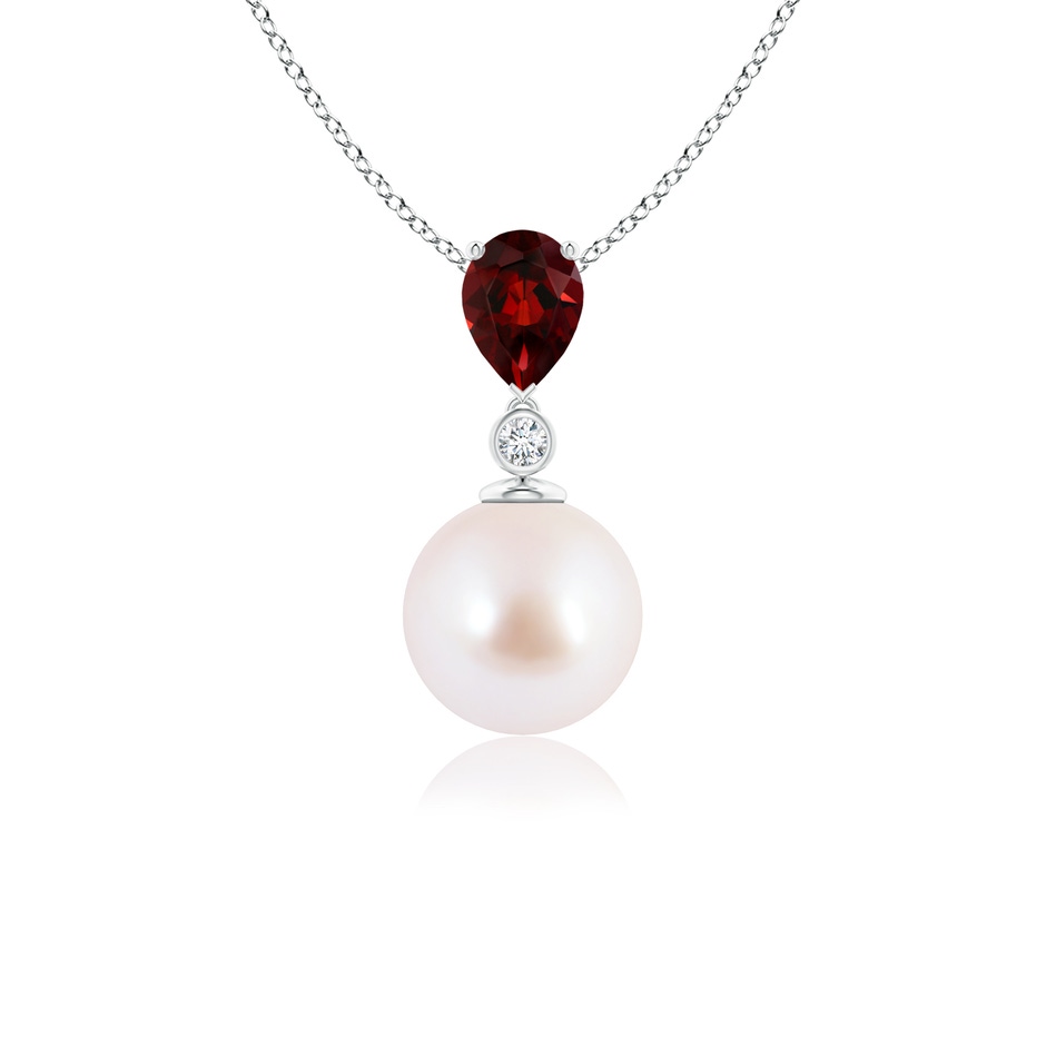 8mm AAA Japanese Akoya Pearl & Pear Garnet Drop Pendant in White Gold 