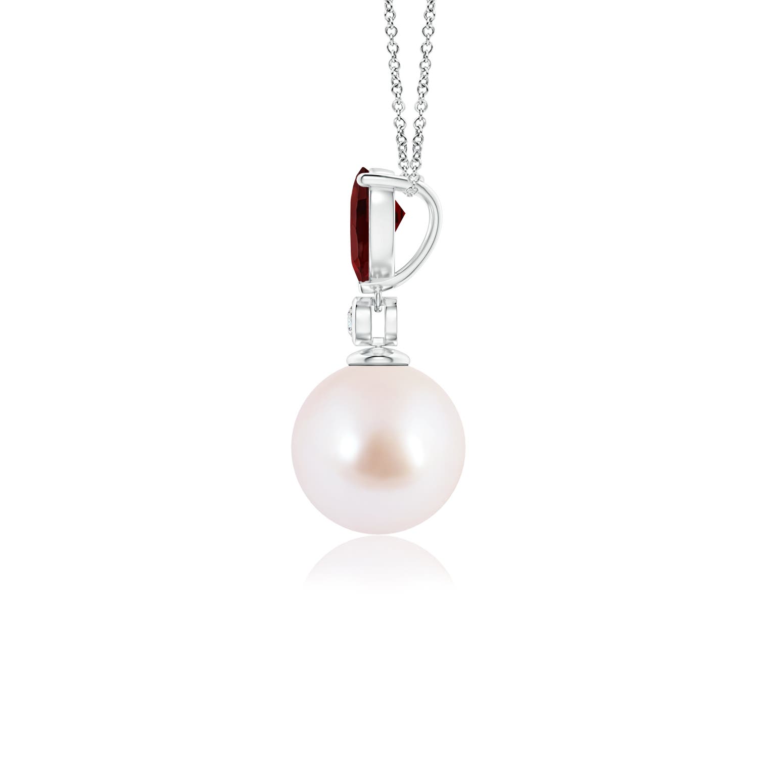 8mm AAA Japanese Akoya Pearl & Pear Garnet Drop Pendant in White Gold
