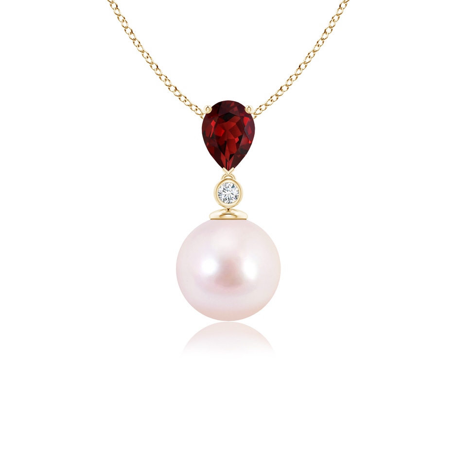 8mm AAAA Japanese Akoya Pearl & Pear Garnet Drop Pendant in 9K Yellow Gold 