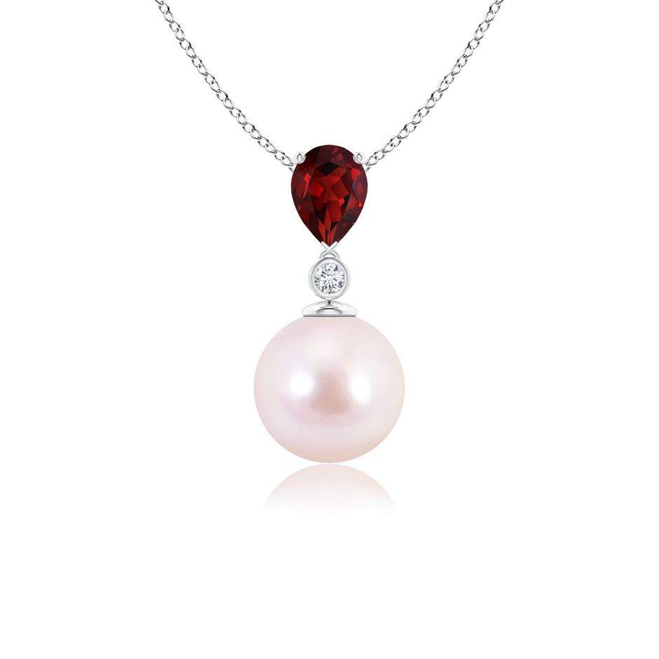 8mm AAAA Japanese Akoya Pearl & Pear Garnet Drop Pendant in P950 Platinum 