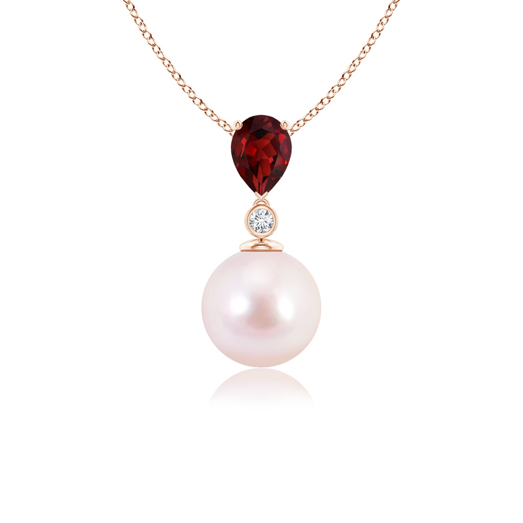 8mm AAAA Japanese Akoya Pearl & Pear Garnet Drop Pendant in Rose Gold