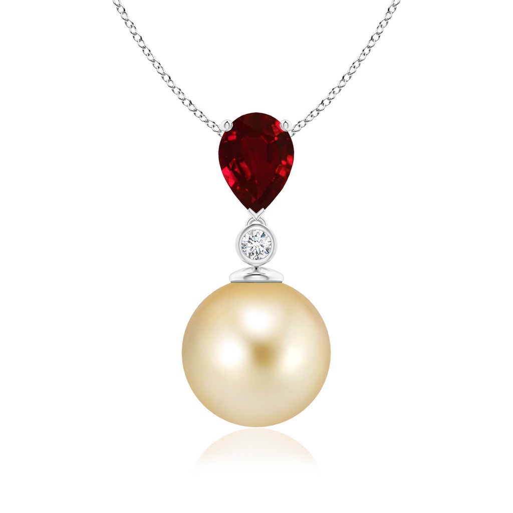 10mm AAAA Golden South Sea Pearl & Pear Ruby Drop Pendant in P950 Platinum