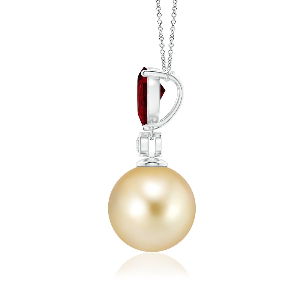 10mm AAAA Golden South Sea Pearl & Pear Ruby Drop Pendant in White Gold Side 1