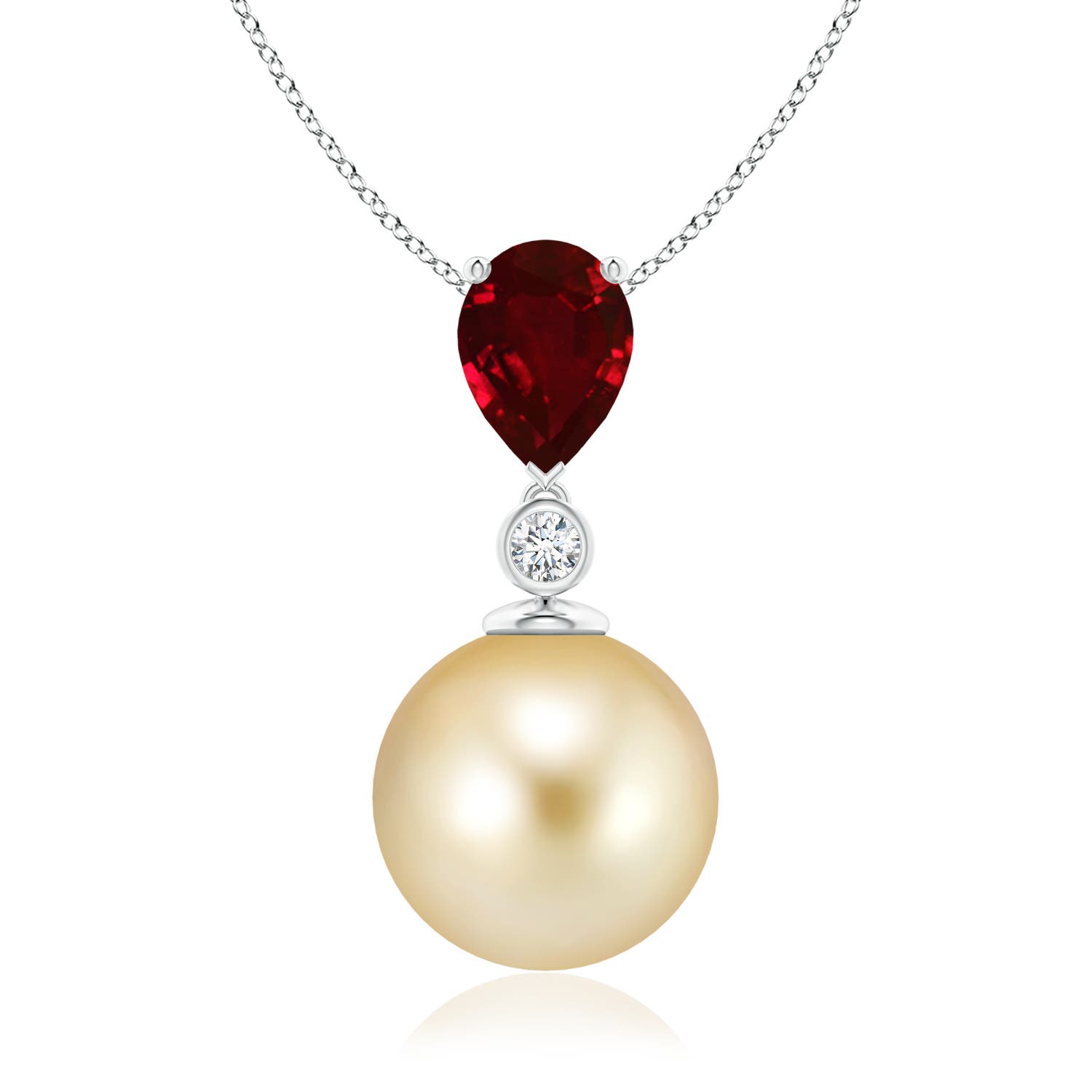 Golden South Sea Pearl & Pear Ruby Drop Pendant | Angara