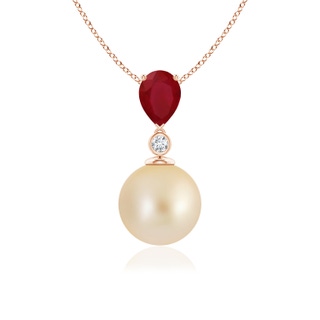 9mm AA Golden South Sea Pearl & Pear Ruby Drop Pendant in Rose Gold