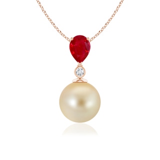9mm AAA Golden South Sea Pearl & Pear Ruby Drop Pendant in Rose Gold