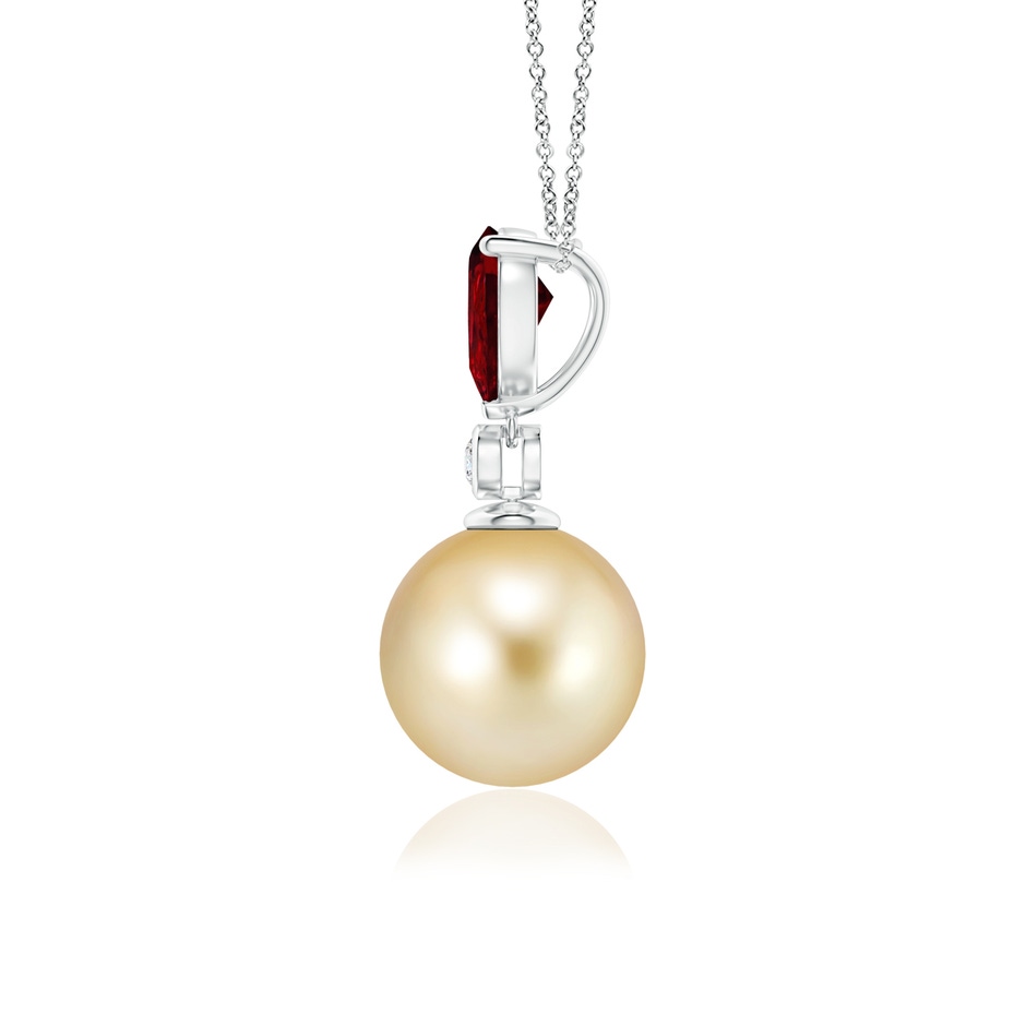 9mm AAAA Golden South Sea Pearl & Pear Ruby Drop Pendant in P950 Platinum side 1