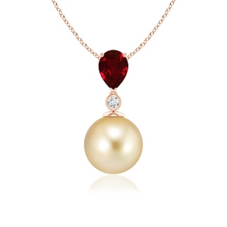 9mm AAAA Golden South Sea Pearl & Pear Ruby Drop Pendant in Rose Gold