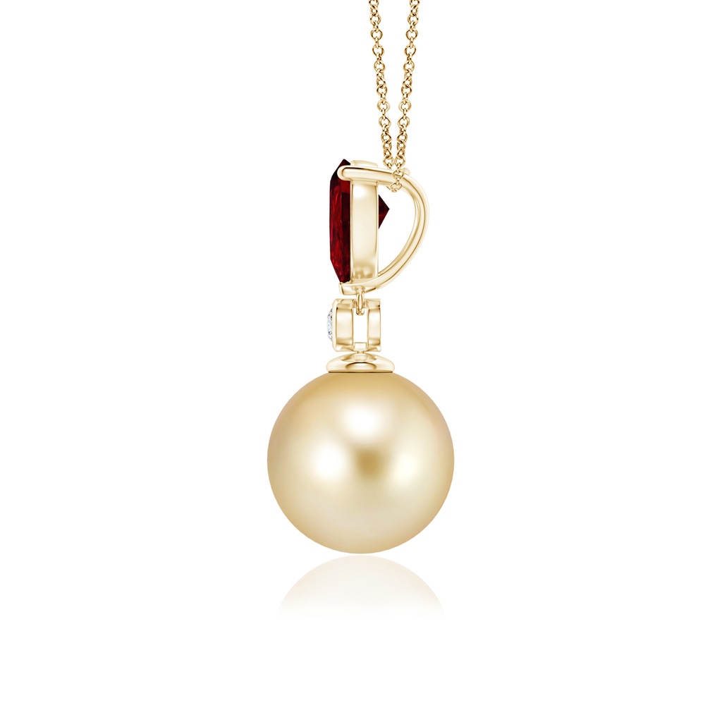 9mm AAAA Golden South Sea Pearl & Pear Ruby Drop Pendant in Yellow Gold Side 1