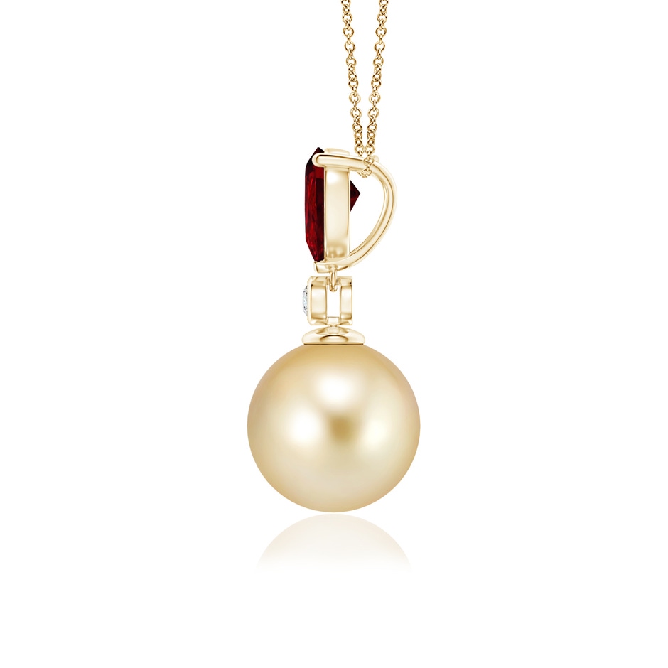 9mm AAAA Golden South Sea Pearl & Pear Ruby Drop Pendant in Yellow Gold side 1