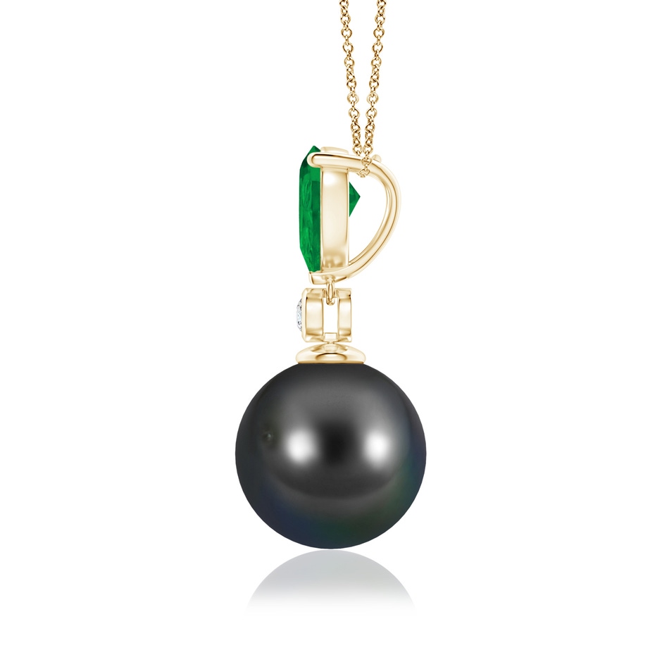 10mm AA Tahitian Pearl & Pear Emerald Drop Pendant in Yellow Gold side 1