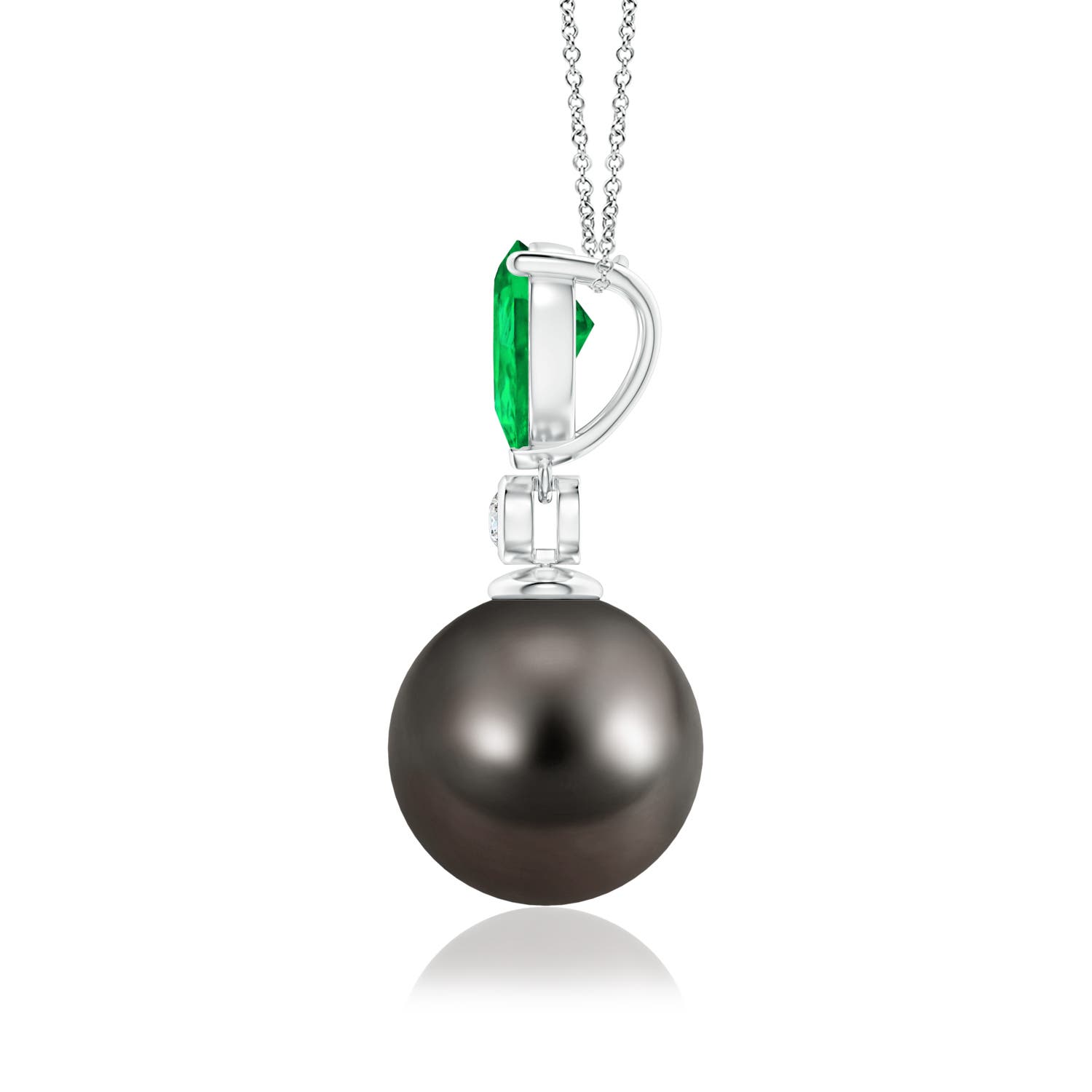 10mm AAA Tahitian Pearl & Pear Emerald Drop Pendant in P950 Platinum