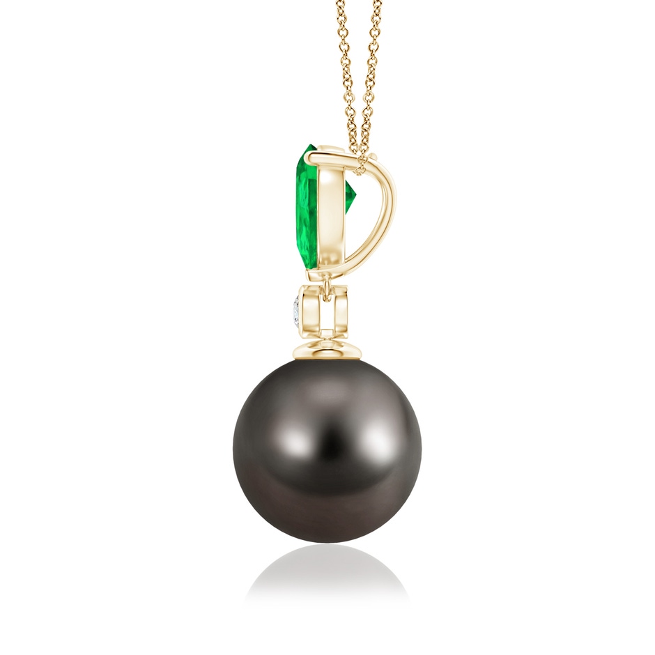 10mm AAA Tahitian Pearl & Pear Emerald Drop Pendant in Yellow Gold side 1